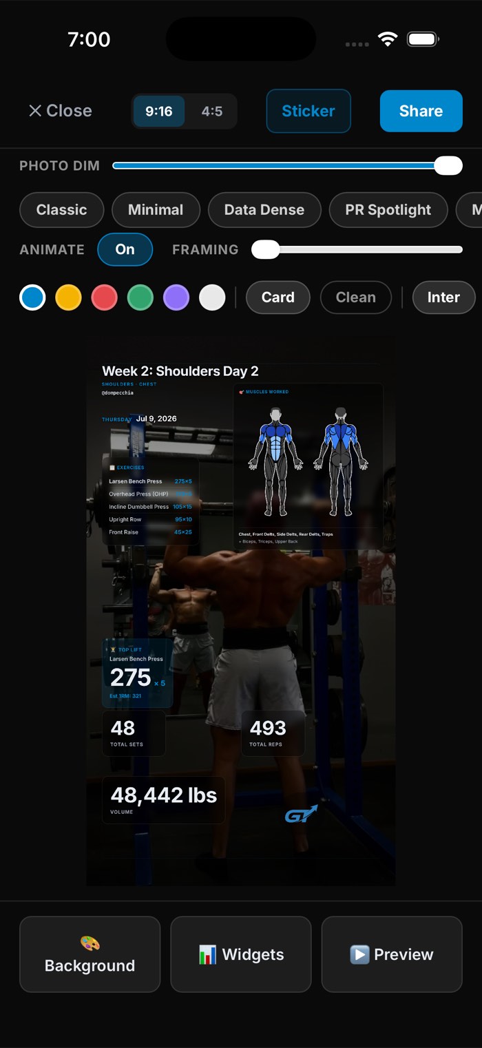 A real athlete’s workout photo and Get To scorecard